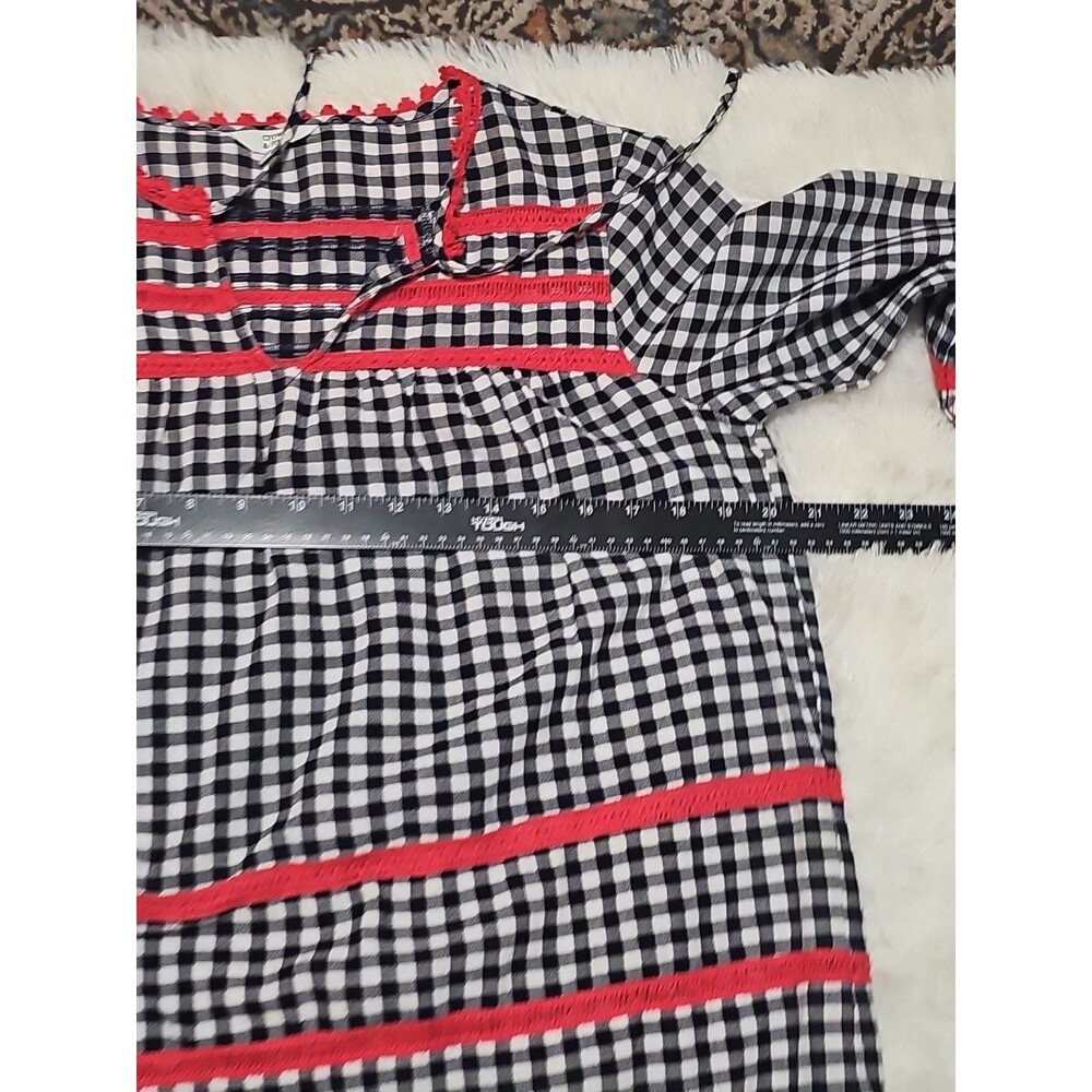 Crown & Ivy Frida's Garden Navy Red/White S Gingham Peasant Top Checks  Tassels - Picture 14 of 16
